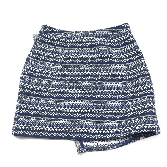 One Way Navy + White Boho Chic Fringe Mini Skirt 6 - Picture 2 of 7